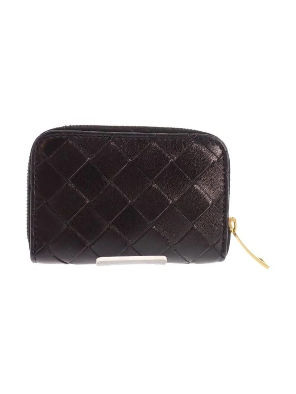 Bottega Veneta Tiny Zip Around Card Slot Coin Purse Lambskin Black Gold